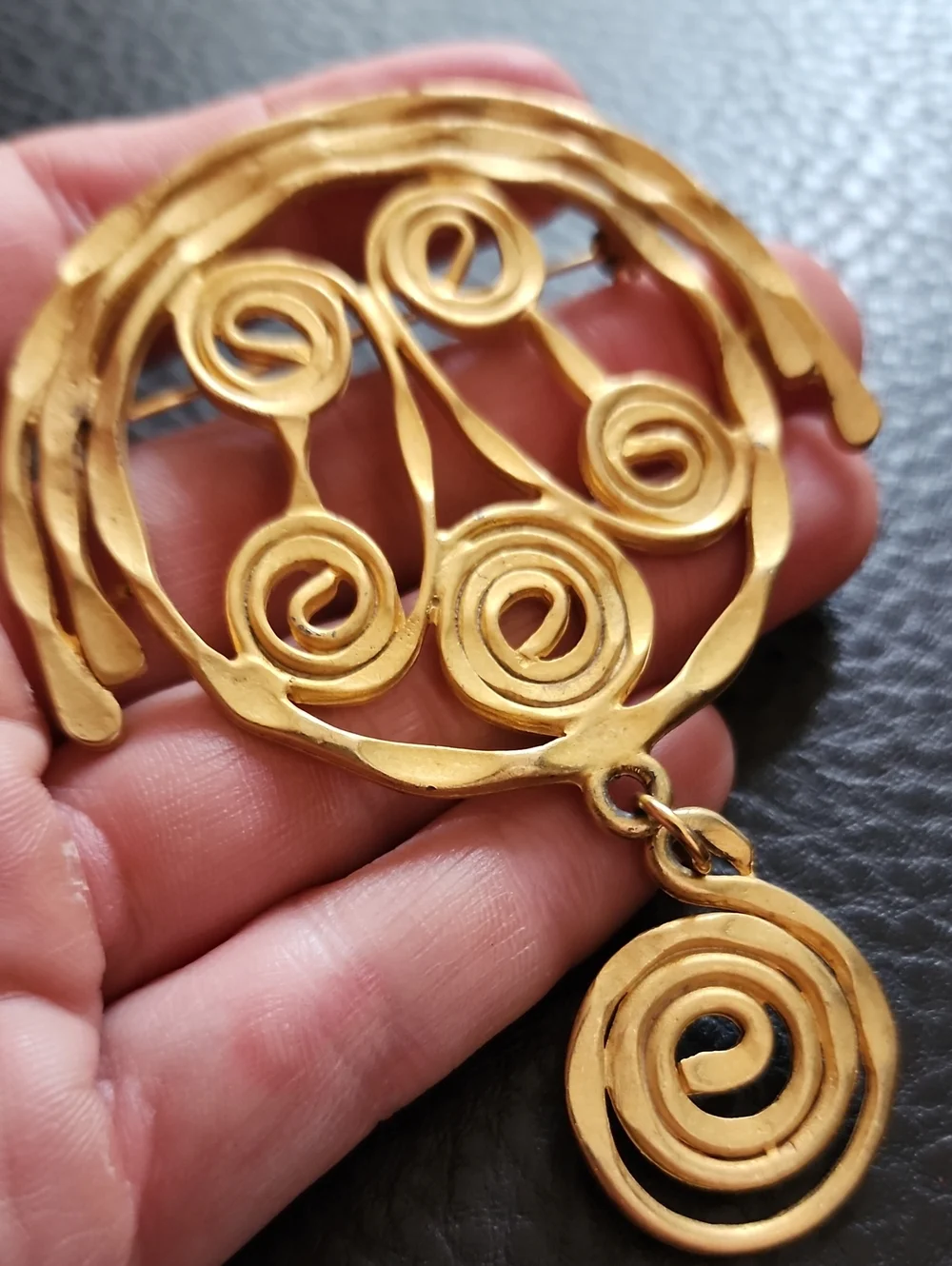 VTG Gold Tone Chunky Abstract Brooch
